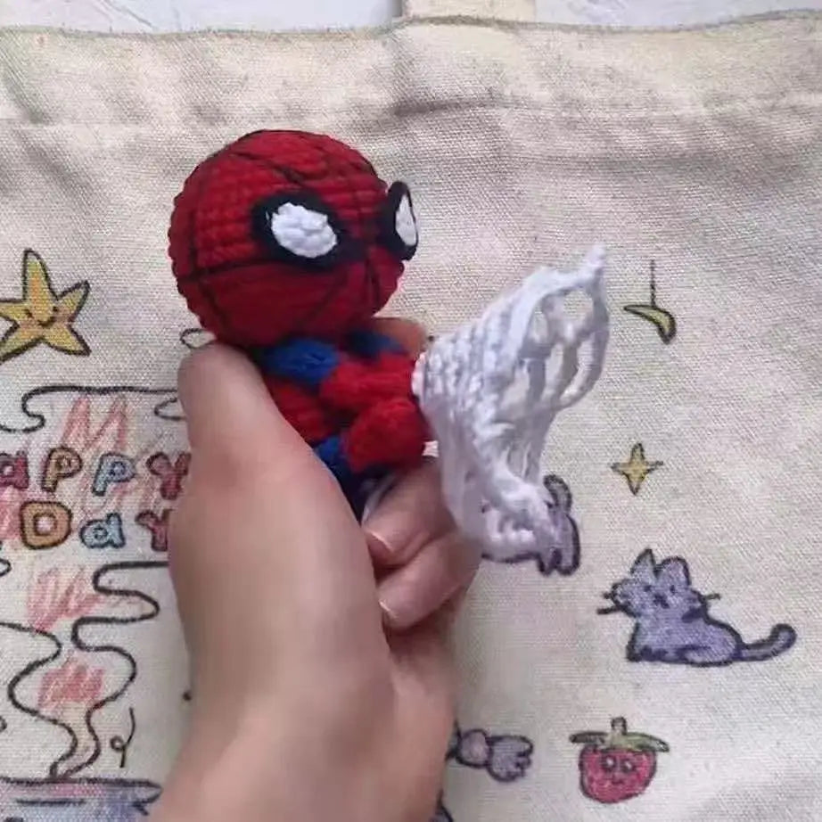 Handmade Crochet Spider Man Doll Yarn Woven Finished Keychain Car Bag Hanging Pendant Decorative Ornament Gift For Friend