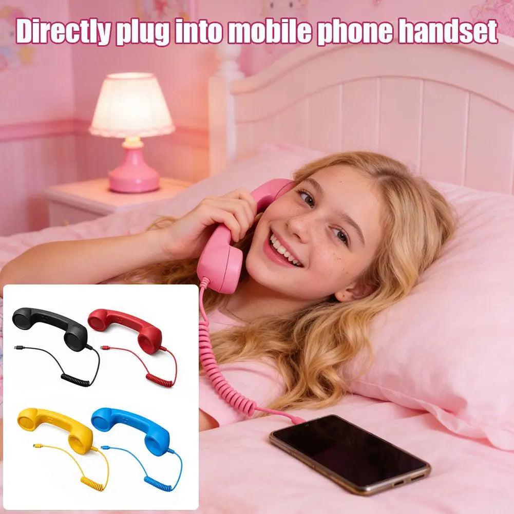 Type-C Retro Phone Telephone Receivers Retro Phone Handset Radiation Proof Handheld Phone Receiver for Mobile Phones