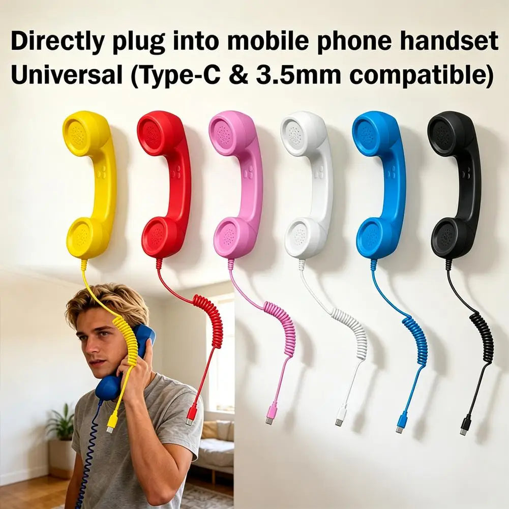 Type-C Retro Phone Telephone Receivers Retro Phone Handset Radiation Proof Handheld Phone Receiver for Mobile Phones