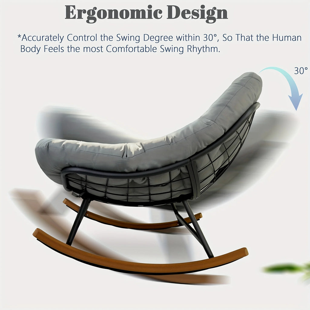 2027 NEW Outdoor Patio Rocking Chair, Extra-Large Double Papasan Rocking Chair with Coated Steel Frame and Thick Cushions.