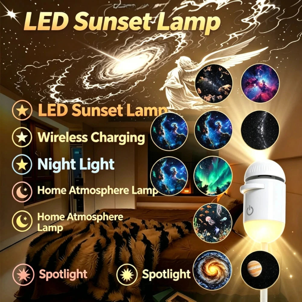 Magnetic LED Sunset Lamp Wireless Wall Light 360 Degree Rotatable Rechargeable Night Light for Bedroom Decor No Drill Light