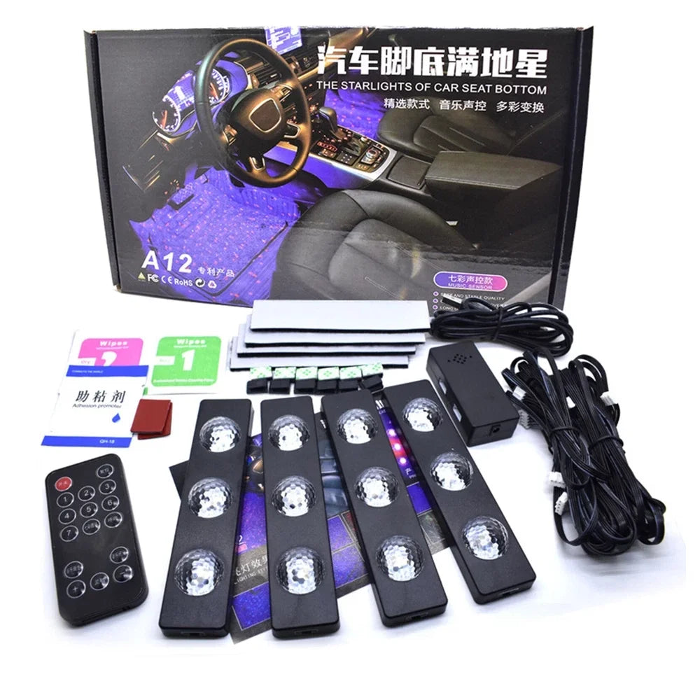 4x Car USB RGB Roof Ceiling Footwell Interior Atmosphere Neon Accent Lighting