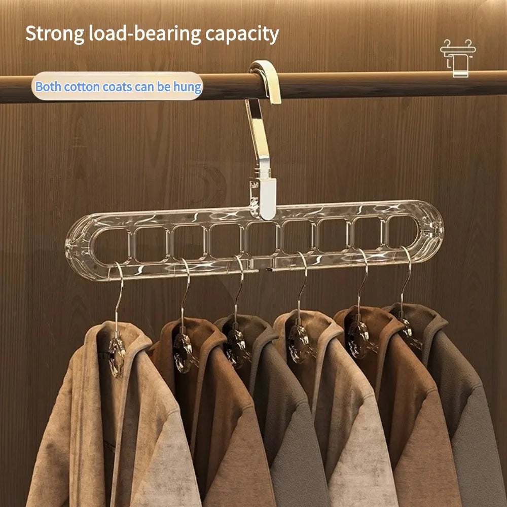 Thickened 9-Hole Foldable Clothes Hanger Multifunctional Magic Hanger Space Saving Wardrobe Organizer Transparent Hanging Rack