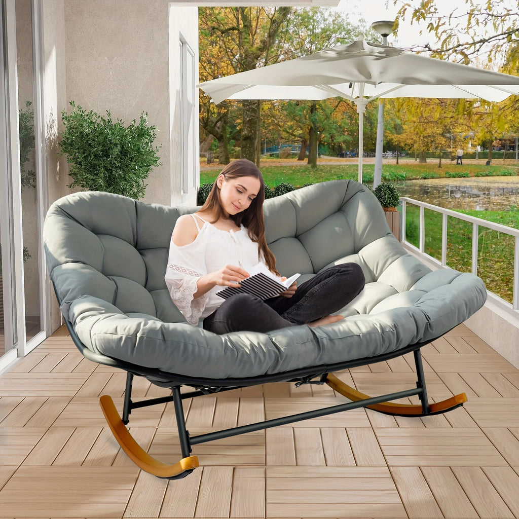 2027 NEW Outdoor Patio Rocking Chair, Extra-Large Double Papasan Rocking Chair with Coated Steel Frame and Thick Cushions.