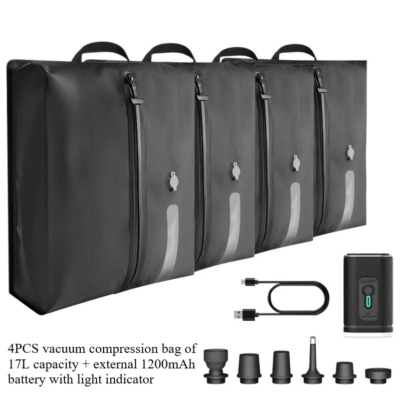 Automatic Vacuum Bag Built-in Air Pump Reusable Storage Bag Folding Outdoor Travel Compression Bag for Suitcases Backpack