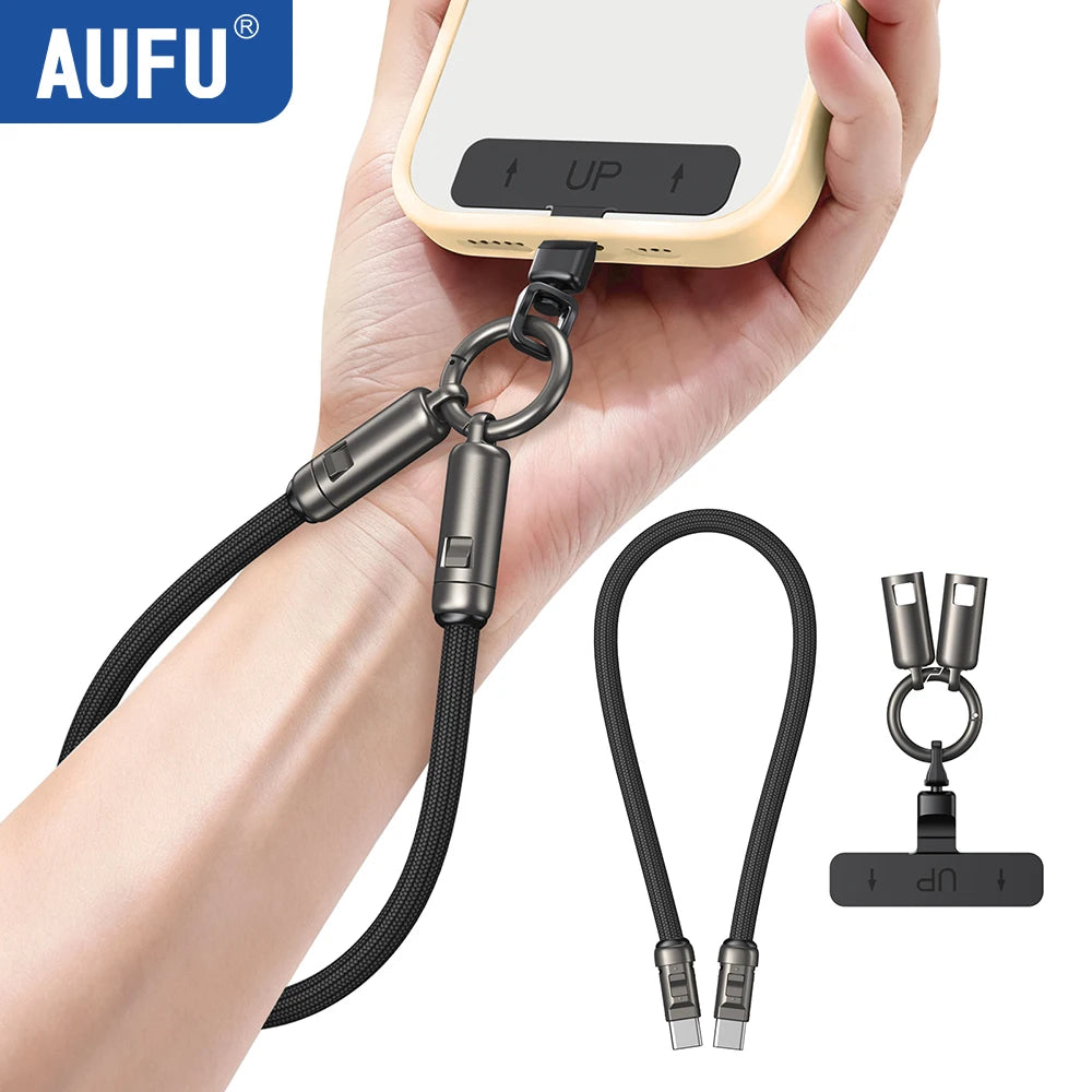 AUFU 240W USB C to Type C Cable Universal Phone Lanyard 5A Quick Charge Data Cable for iPhone17 Macbook Xiaomi Short Wrist Strap