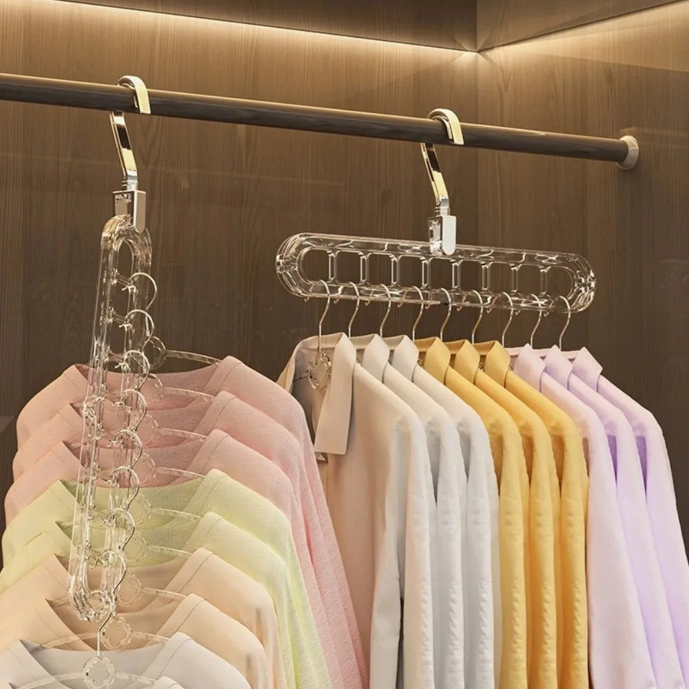 Thickened 9-Hole Foldable Clothes Hanger Multifunctional Magic Hanger Space Saving Wardrobe Organizer Transparent Hanging Rack