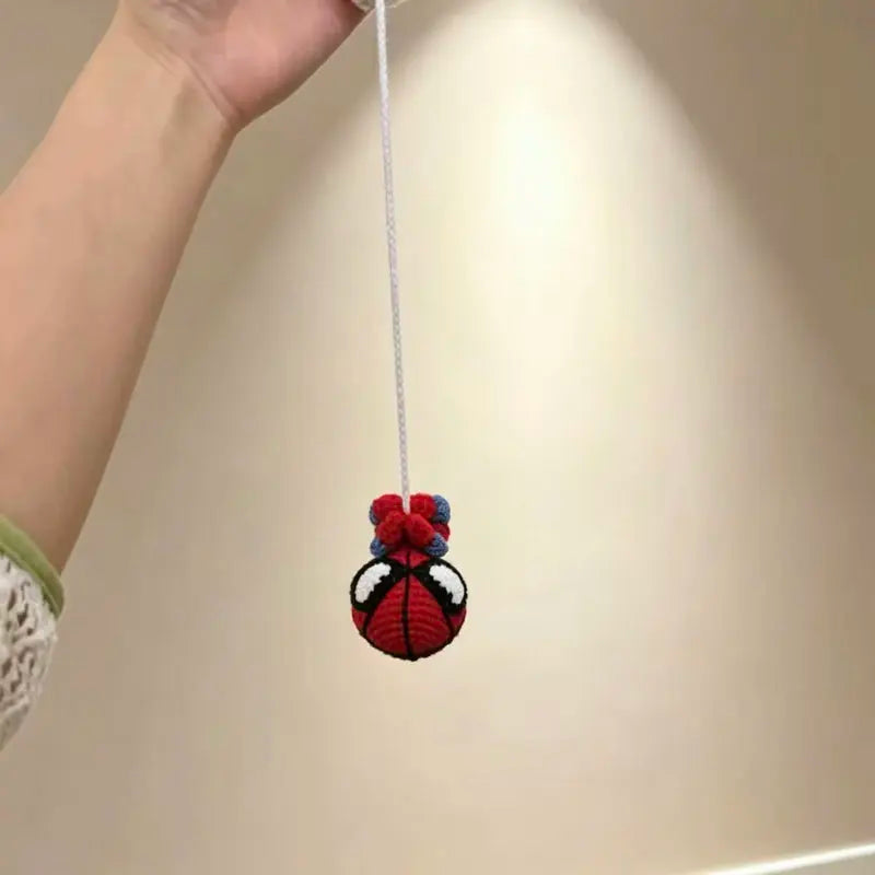 Handmade Crochet Spider Man Doll Yarn Woven Finished Keychain Car Bag Hanging Pendant Decorative Ornament Gift For Friend
