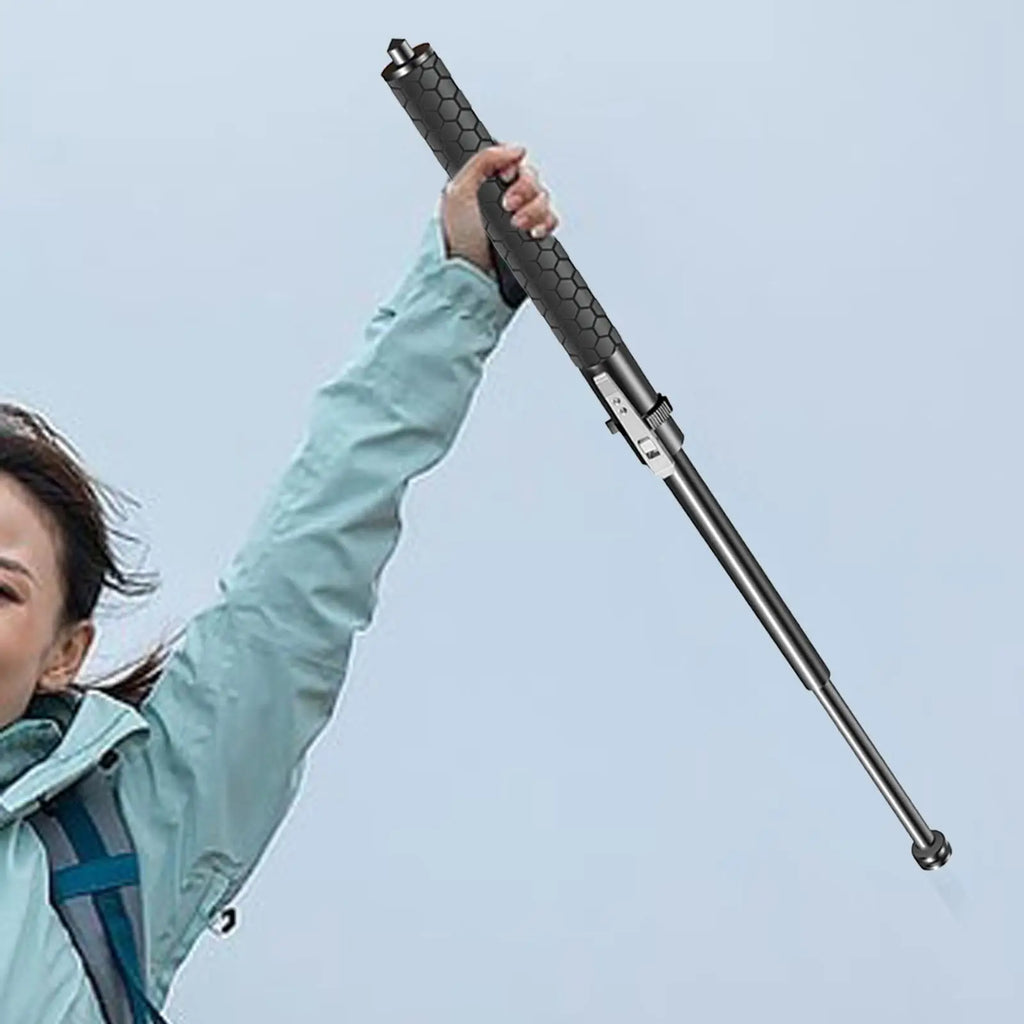 Retractable Hiking Cane with Anti Slip Handle Durable Alloy Steel Telescopic Trekking Pole for Mountaineering