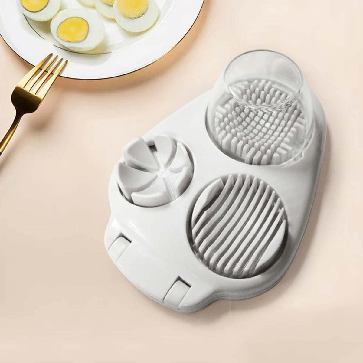 1PC-Egg Slicer, Cracker, Fancy Egg Cutter, 3-in-1 Egg Cutting Tool