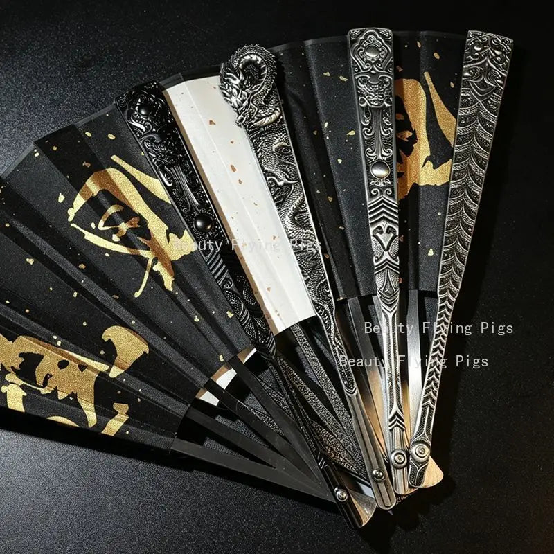 1pc Metal+silk Folding Fan, Chinese Style Decorative Craft Fan, Dance Fan, Cross Talk, Performance Props, Home Decoration