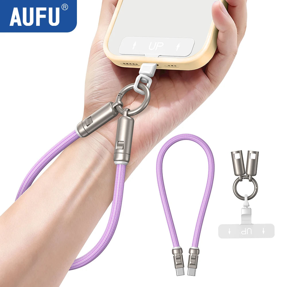 AUFU 240W USB C to Type C Cable Universal Phone Lanyard 5A Quick Charge Data Cable for iPhone17 Macbook Xiaomi Short Wrist Strap
