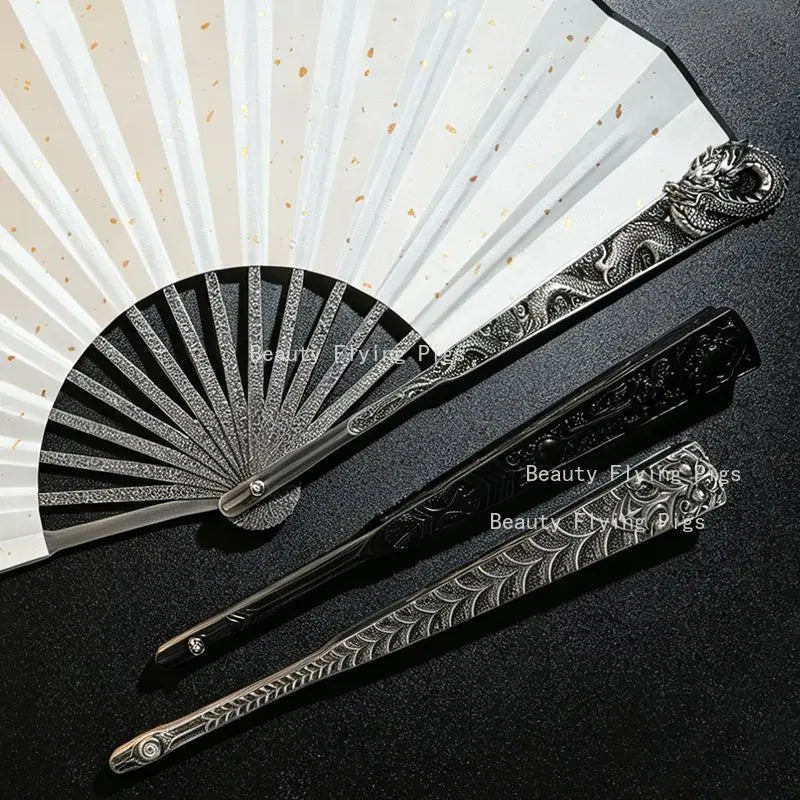 1pc Metal+silk Folding Fan, Chinese Style Decorative Craft Fan, Dance Fan, Cross Talk, Performance Props, Home Decoration