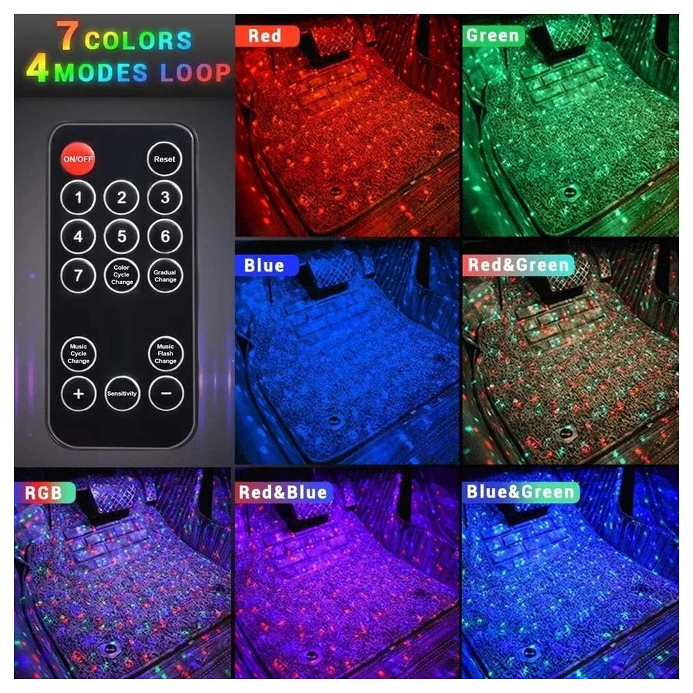 4x Car USB RGB Roof Ceiling Footwell Interior Atmosphere Neon Accent Lighting