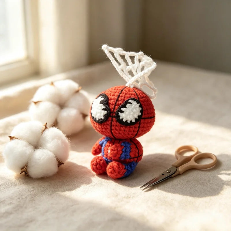 Handmade Crochet Spider Man Doll Yarn Woven Finished Keychain Car Bag Hanging Pendant Decorative Ornament Gift For Friend