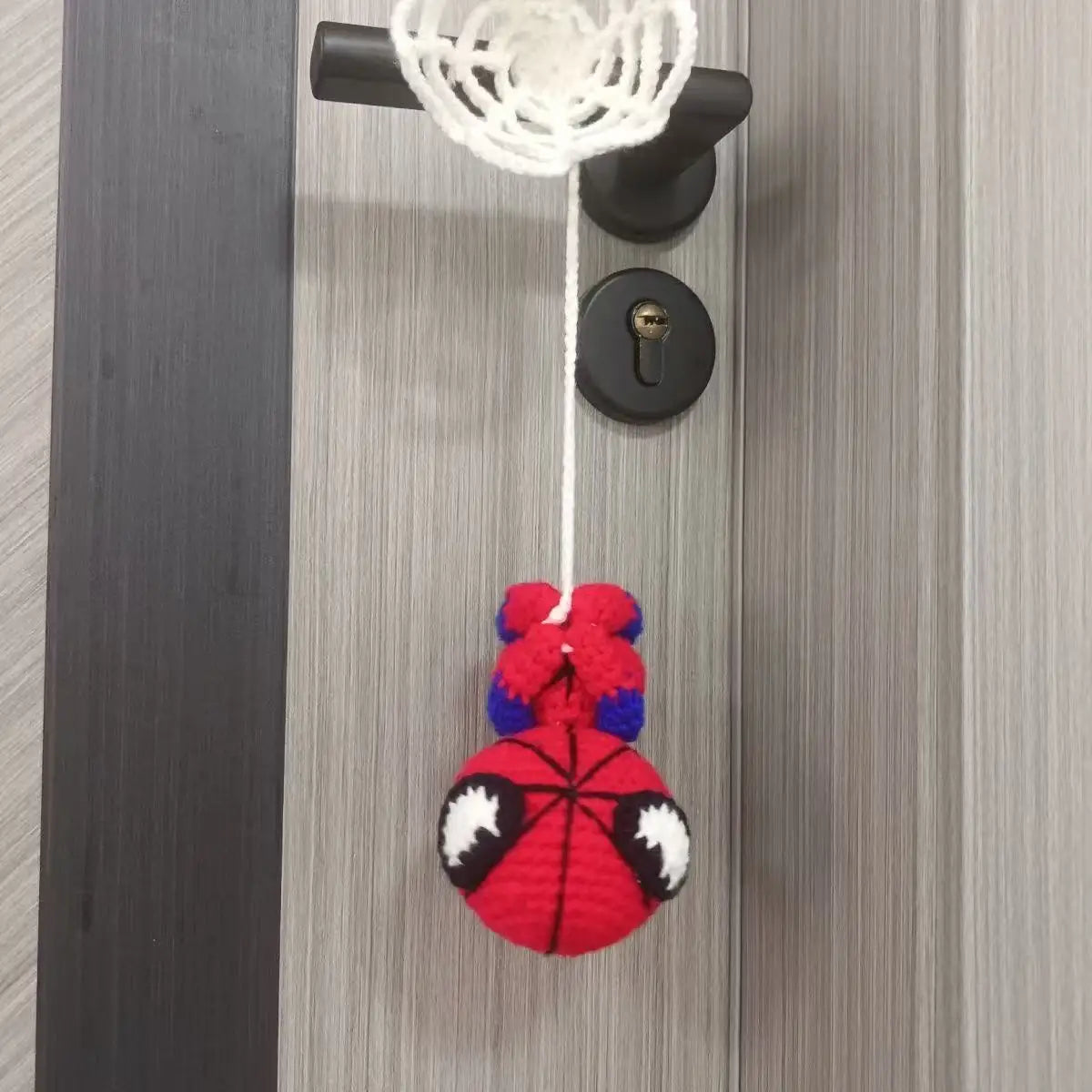 Handmade Crochet Spider Man Doll Yarn Woven Finished Keychain Car Bag Hanging Pendant Decorative Ornament Gift For Friend