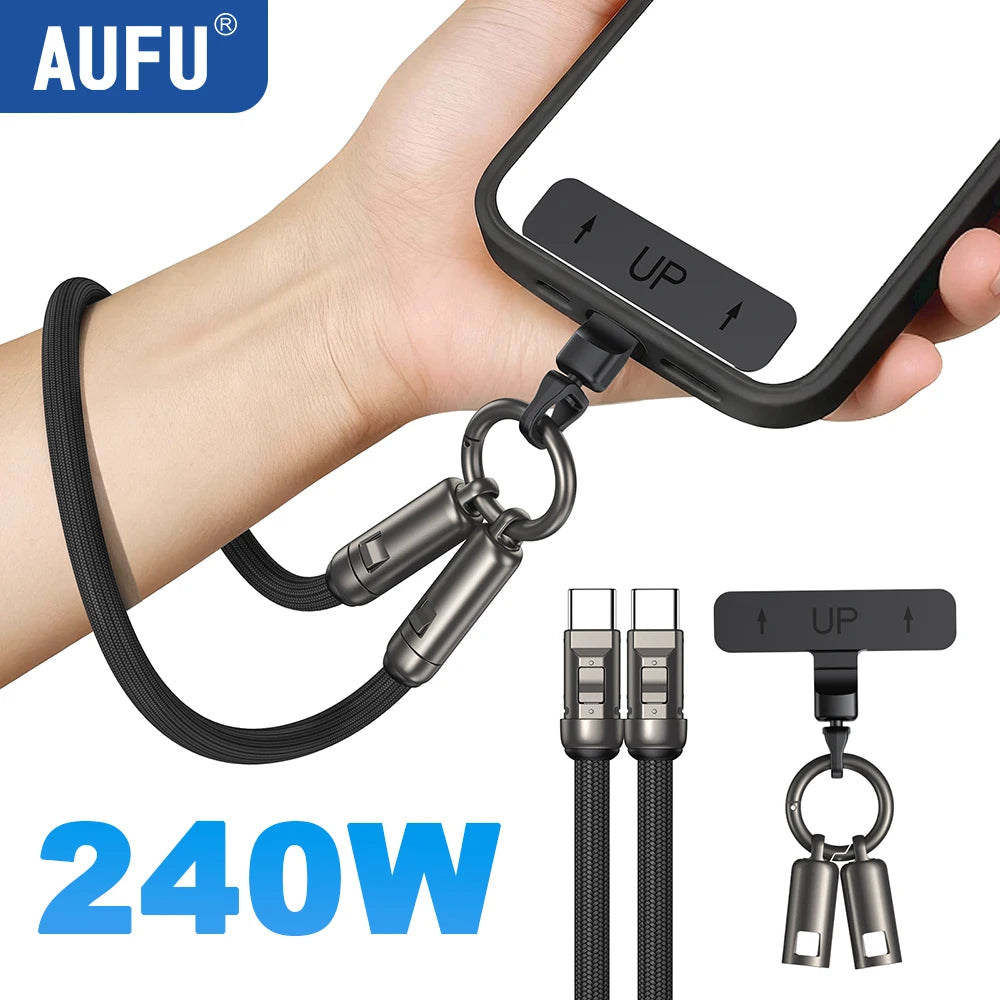 AUFU 240W USB C to Type C Cable Universal Phone Lanyard 5A Quick Charge Data Cable for iPhone17 Macbook Xiaomi Short Wrist Strap