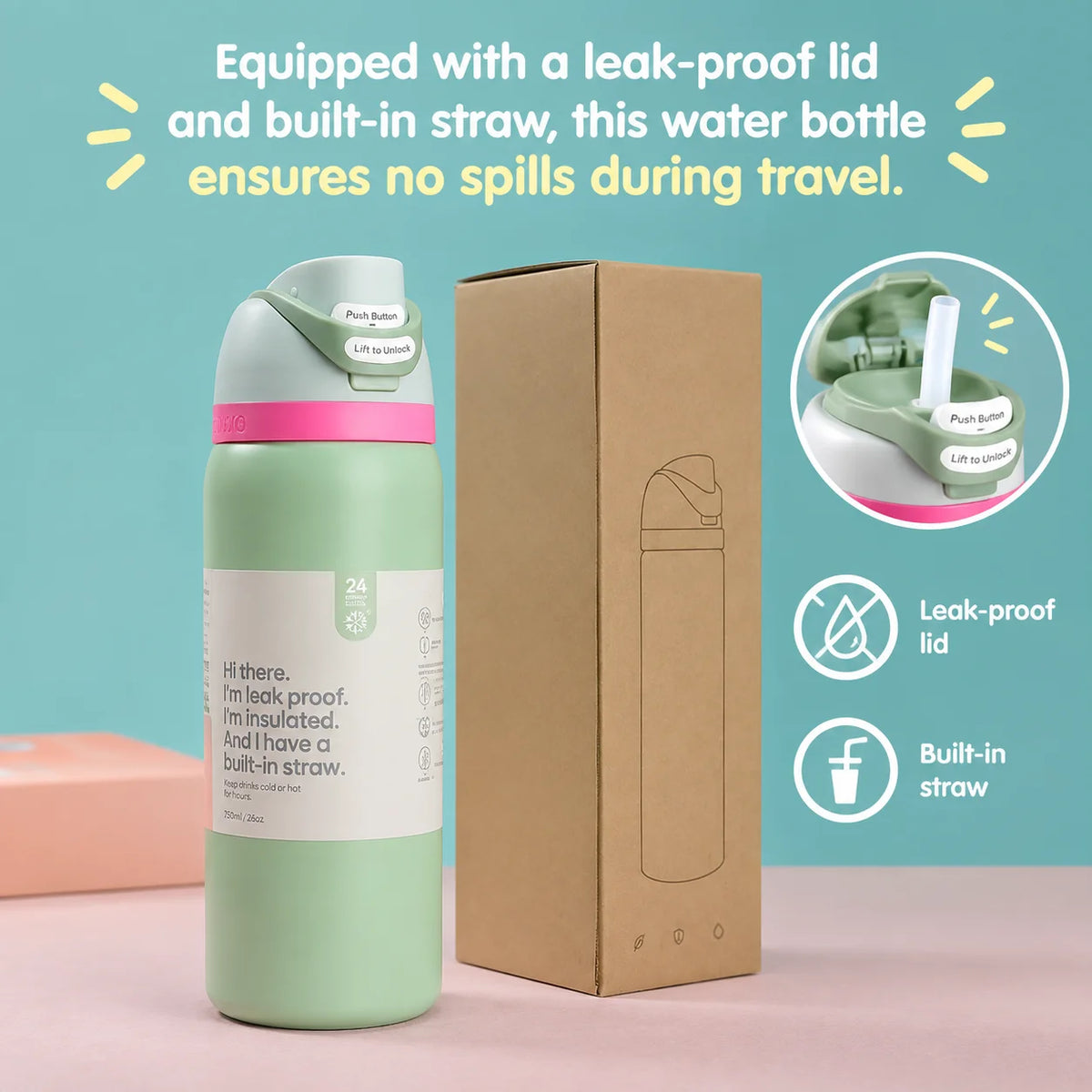 New Sports Water Cup 24Oz Insulated Stainless Water Bottle With Lid Insulated Stainless Water Bottle With for Sports and Travel