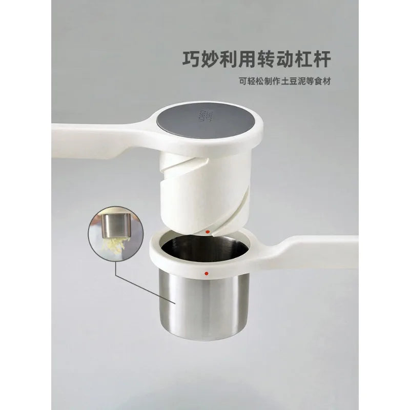 Multi-functional manual potato, garlic, and lemon masher - spinning crusher & crusher