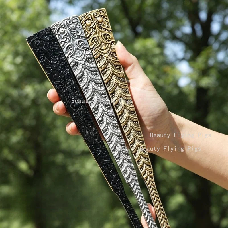 1pc Metal+silk Folding Fan, Chinese Style Decorative Craft Fan, Dance Fan, Cross Talk, Performance Props, Home Decoration