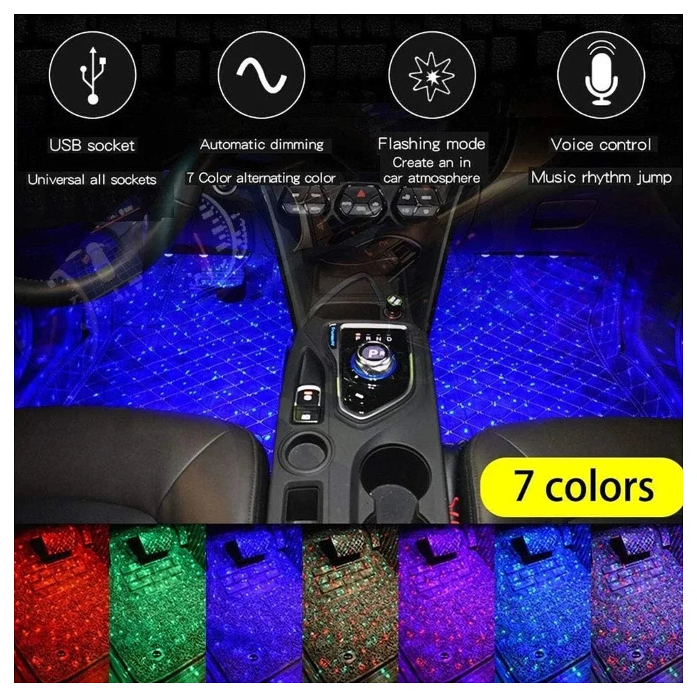 4x Car USB RGB Roof Ceiling Footwell Interior Atmosphere Neon Accent Lighting