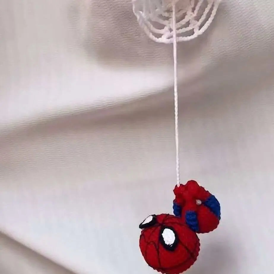 Handmade Crochet Spider Man Doll Yarn Woven Finished Keychain Car Bag Hanging Pendant Decorative Ornament Gift For Friend